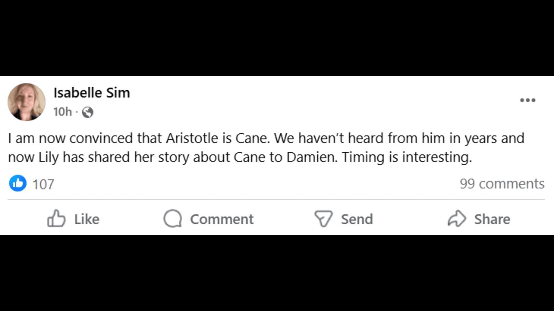 A Facebook post about Aristotle Dumas (Image via Facebook/The Young and the Restless)